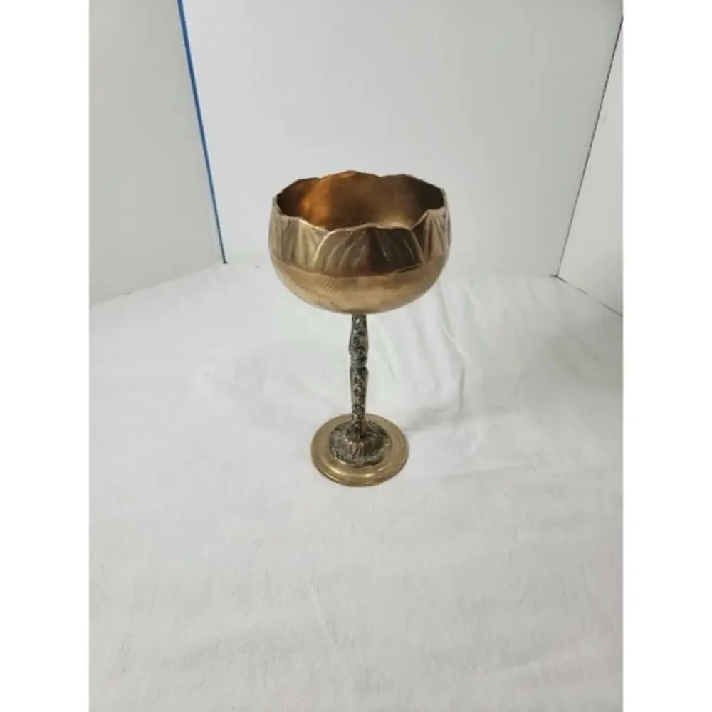 Mid Century 9 3/4" Tall Solid Brass Wine Goblet Chalice Tealight Candle Holder - Picture 1 of 7